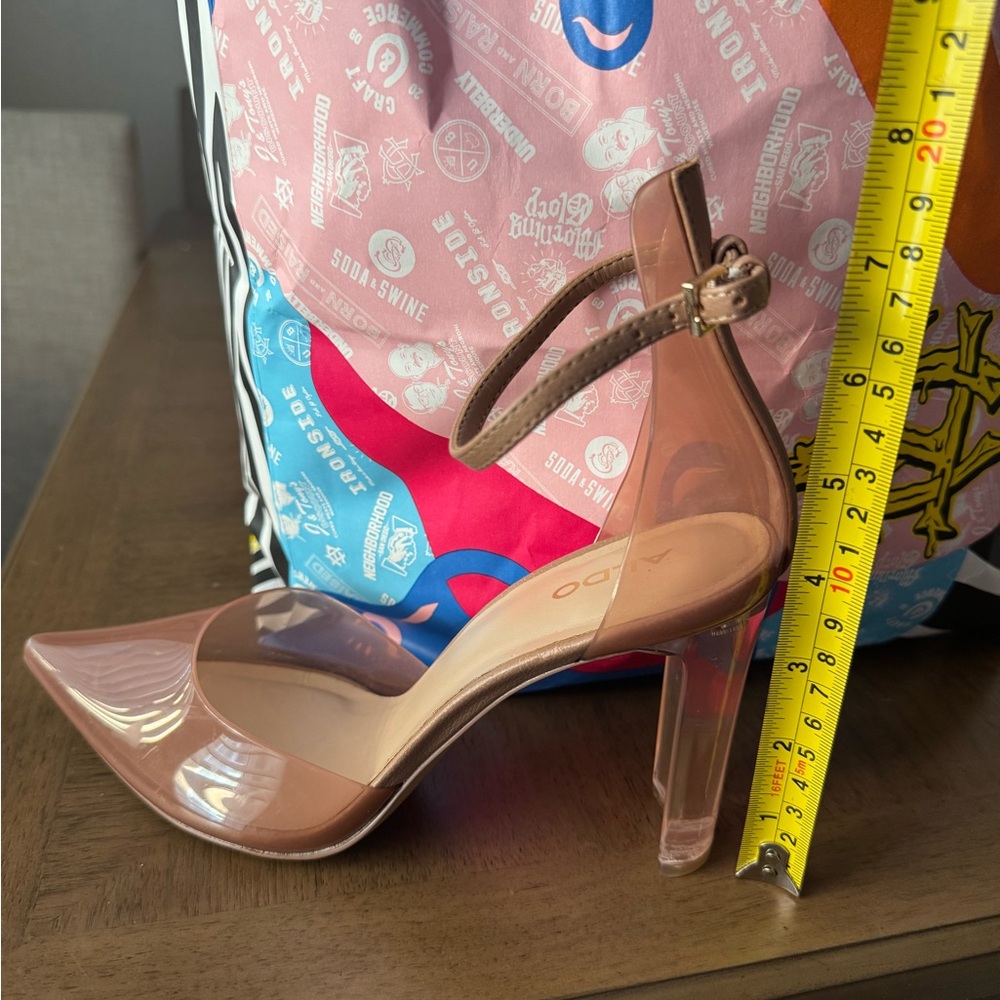 ALDO Deedee Pointy Toe Pump Strappy Heeled Shoes Size 8 Nude Tan Clear - Picture 6 of 6
